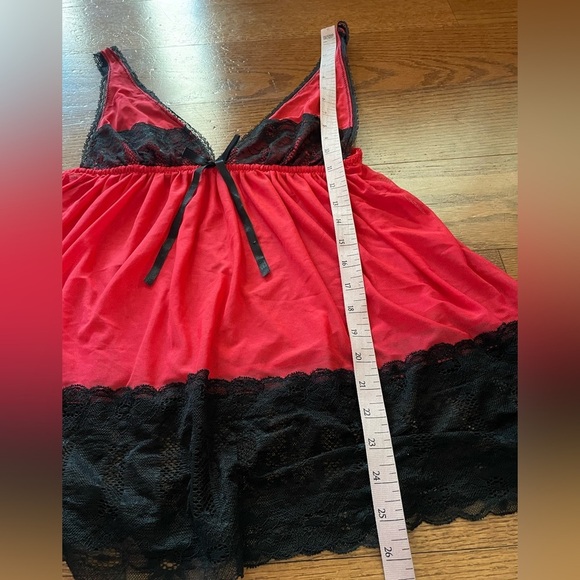 Y2K Red Black Lace Babydoll Slip Medium Sheer Whimsigoth Vamp Goth Romantic VTG - Picture 7 of 7
